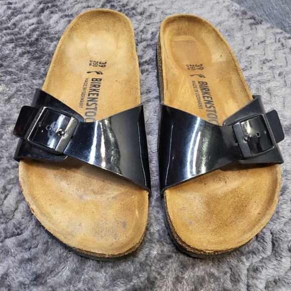 Birkenstock Madrid Sandals Womens Size 8? 39 Black Patent Comfort Slide Shoes - Picture 4 of 7
